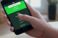 A close-up of a hand holding a smartphone displaying a minimalist security verification screen with an "Enter Code" button and a green checkmark.
