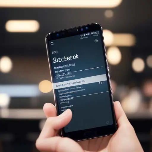 A hand holding a smartphone showing a "Success" checkmark on a network settings screen in a cafe.