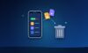Phone with a nearly full storage bar while photos and videos move to a trash can