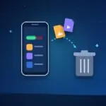 Phone with a nearly full storage bar while photos and videos move to a trash can
