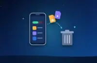 Phone with a nearly full storage bar while photos and videos move to a trash can