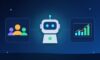 Illustration with an AI robot, a group of people and a rising chart
