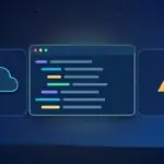 Illustration with a code editor, a cloud and a warning sign