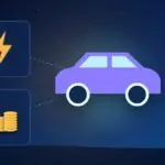 Illustration with a car, a lightning bolt and stacks of coins