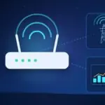 Illustration with a Wi-Fi router, a radio mast and a rising chart