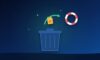 File rising out of a trash can with a green restore arrow and a life ring