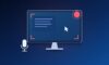 Monitor with a red recording frame and record dot, a mouse pointer and a microphone